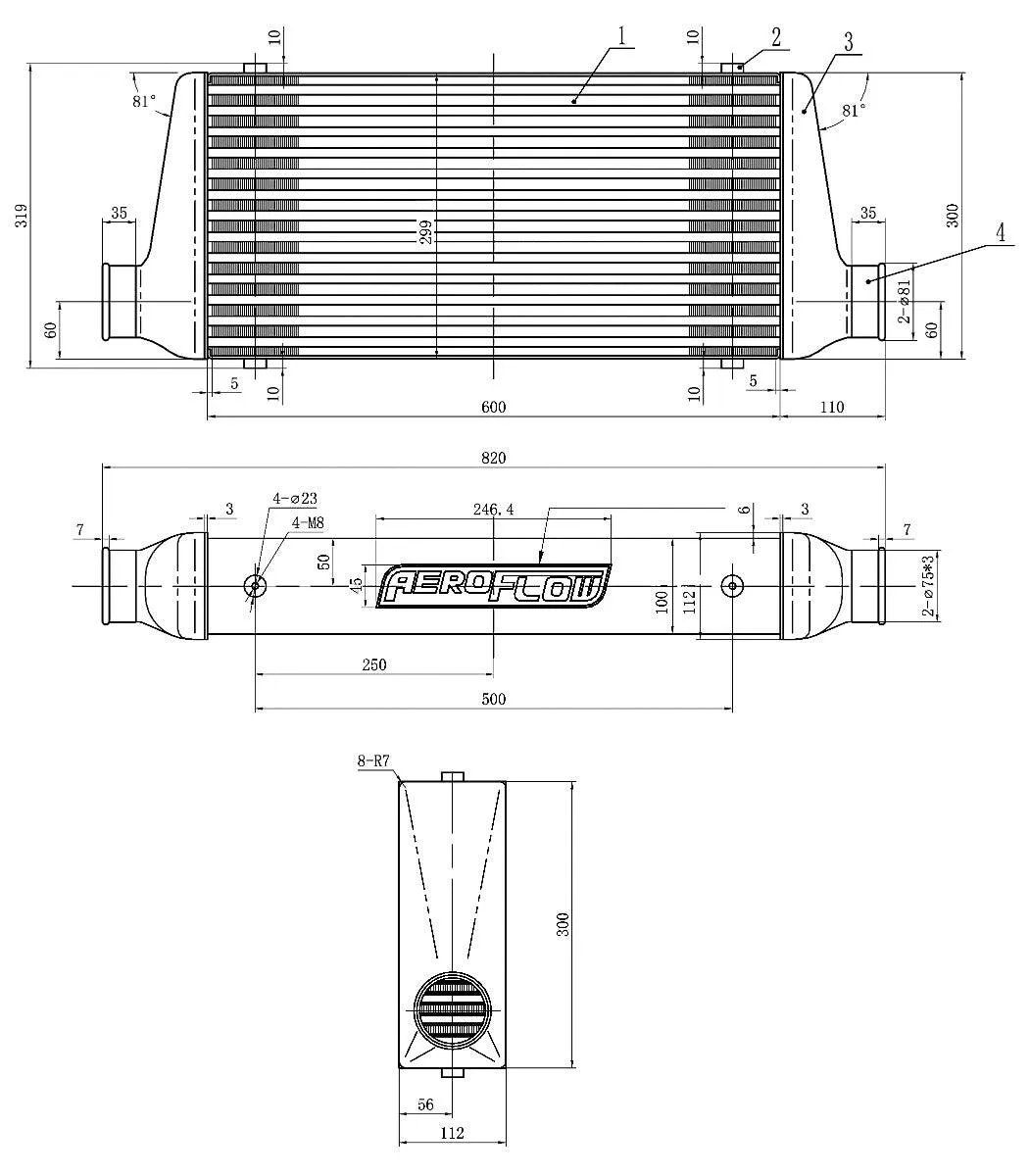 280x300x76mm Street Series Aluminium Intercooler, Polished Finish AF90-1002