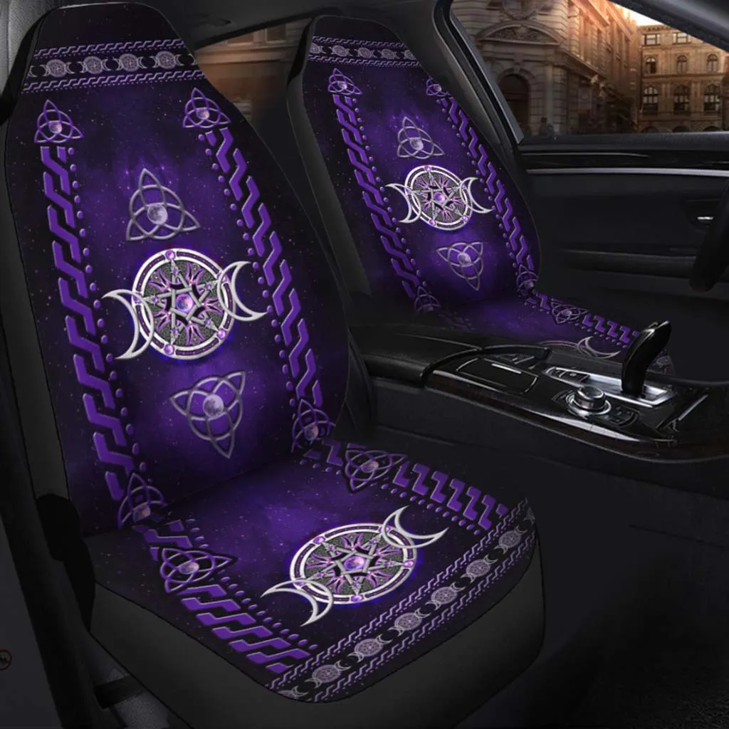 3D All Printed On Car Seat Covers Salty Lil' Witch Purple Triple Moon Seat Covers For Car