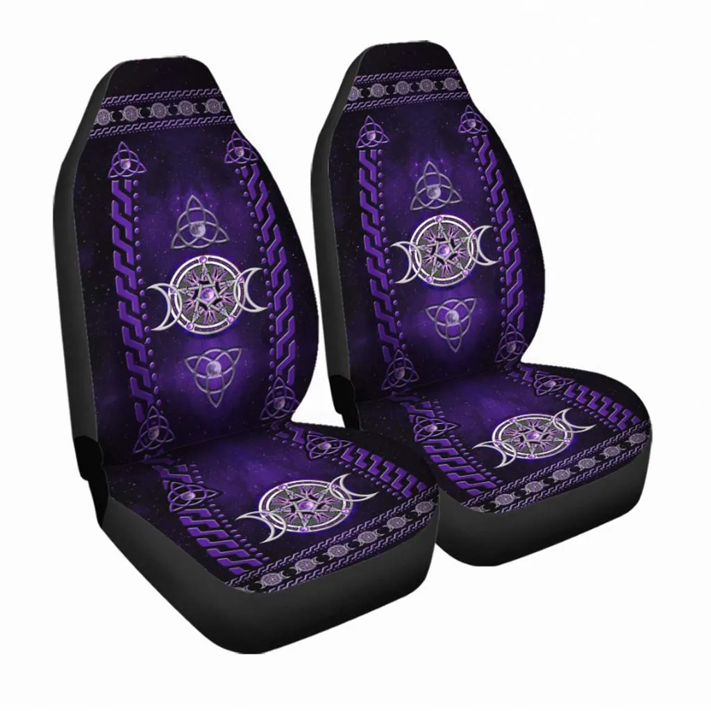 3D All Printed On Car Seat Covers Salty Lil' Witch Purple Triple Moon Seat Covers For Car
