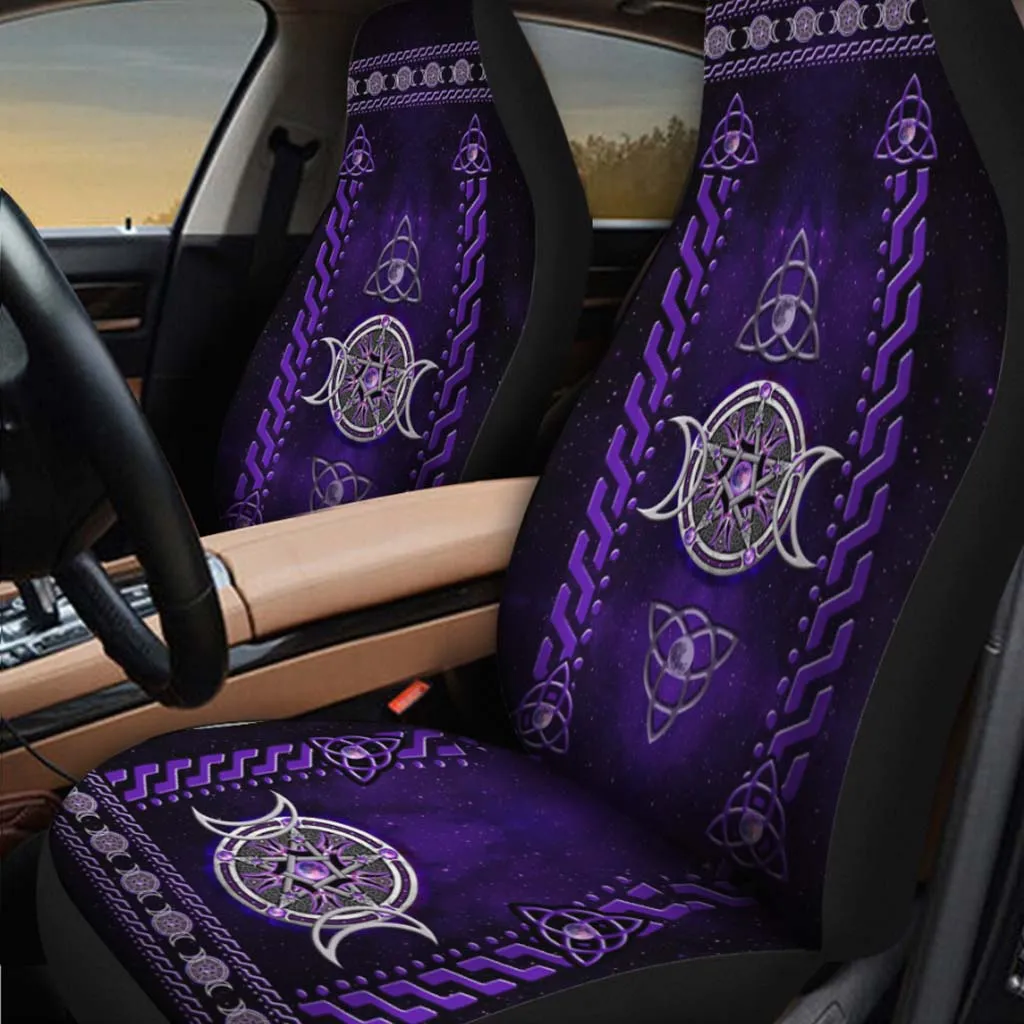3D All Printed On Car Seat Covers Salty Lil' Witch Purple Triple Moon Seat Covers For Car