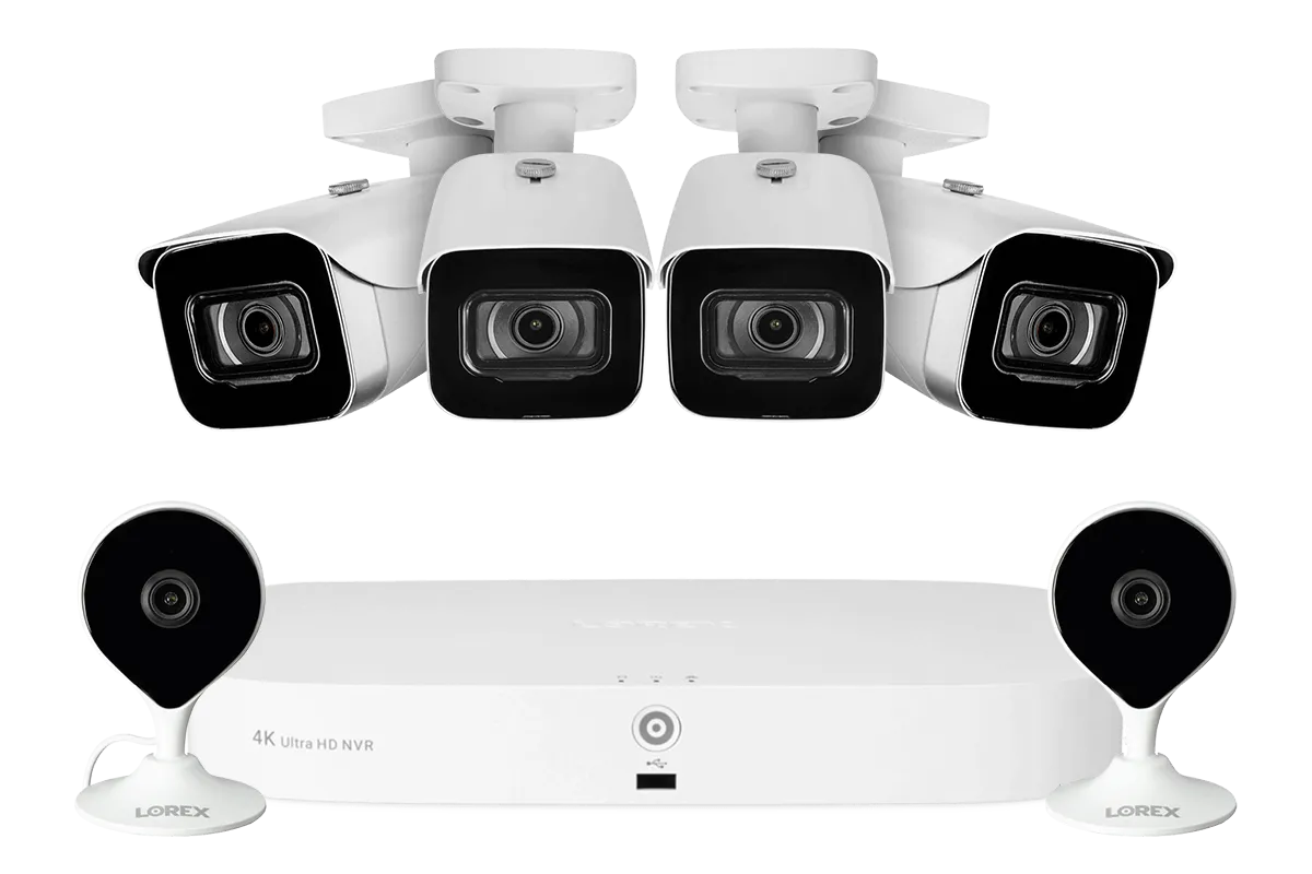 8-Channel NVR Fusion System with Four 4K (8MP) IP Cameras and 2 Wi-Fi Indoor Cameras
