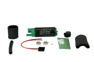AEM High Flow -" Tank Electric Fuel Pump 320 lph at 43 psi Offset Filter Sock Inlet 8mm Hose Barb Outlet - Install Kit