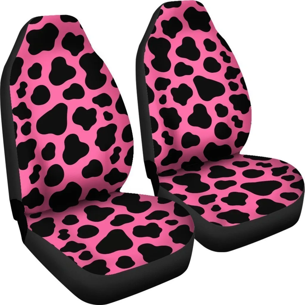 Black And Hot Pink Cow Print Universal Fit Car Seat Covers