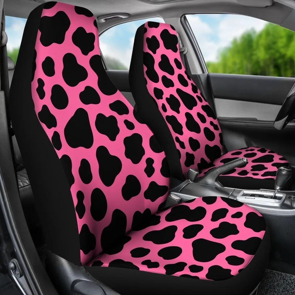 Black And Hot Pink Cow Print Universal Fit Car Seat Covers
