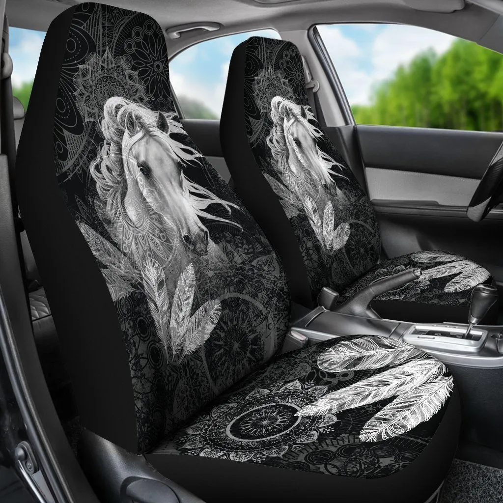 Black And White Boho Horse Universal Fit Car Seat Covers