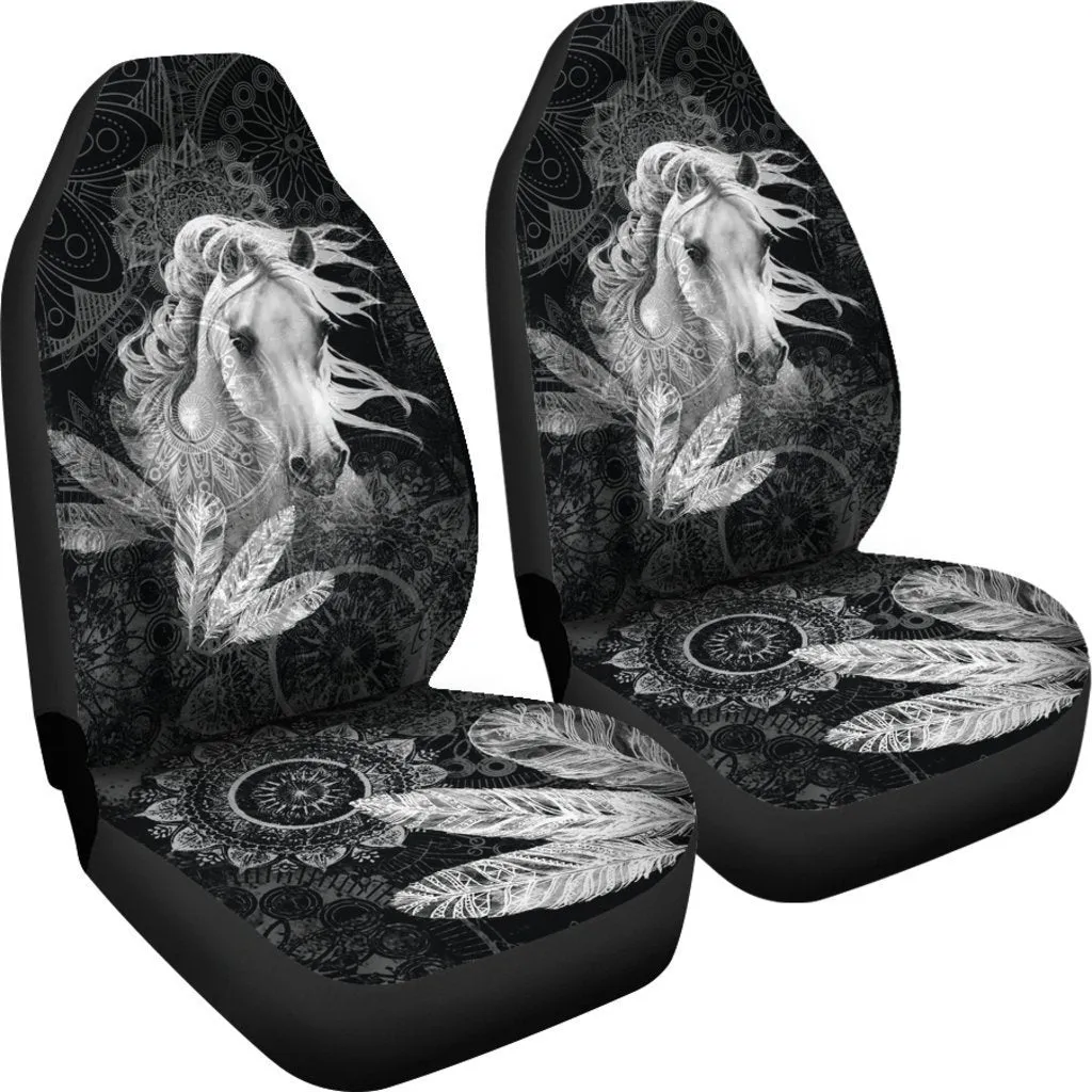 Black And White Boho Horse Universal Fit Car Seat Covers