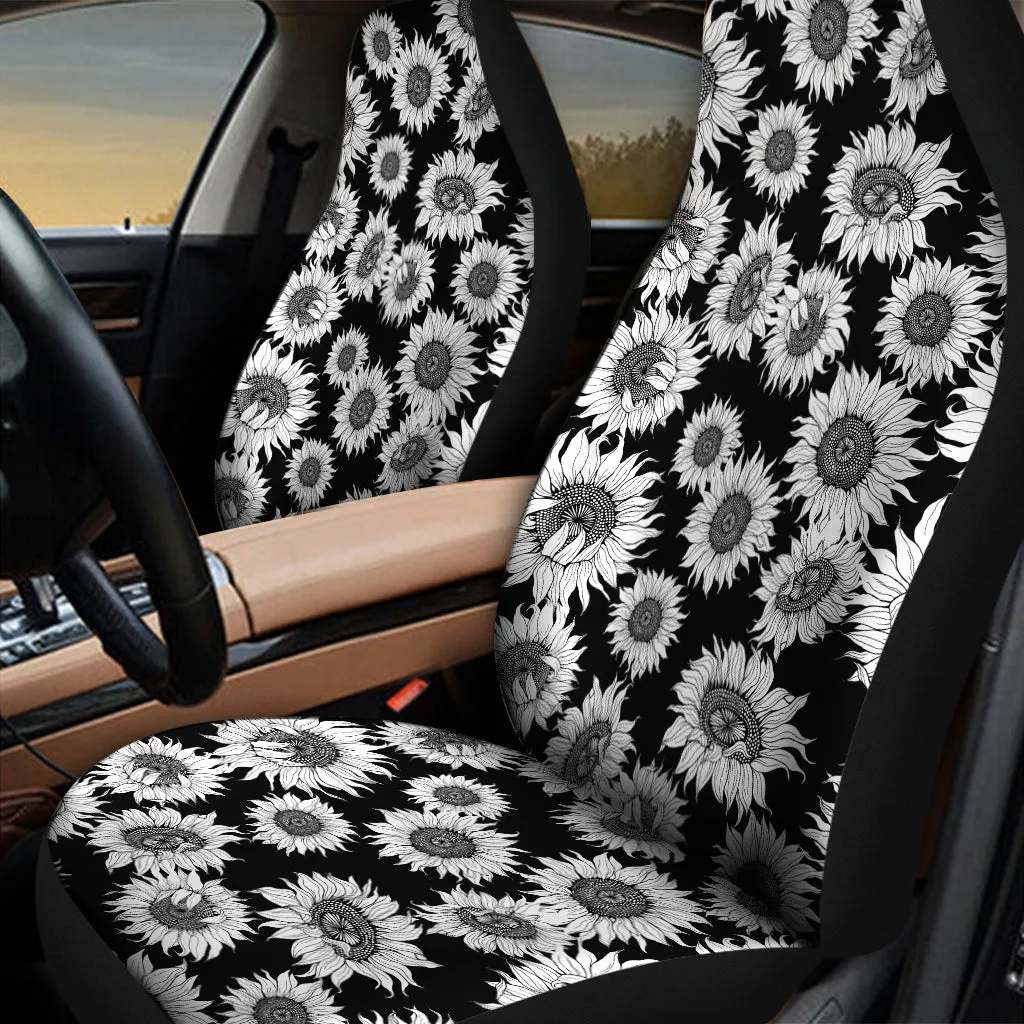 Black And White Sunflower Pattern Print Universal Fit Car Seat Covers