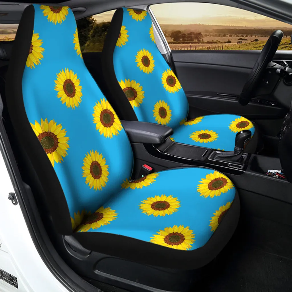 Blue Cute Sunflower Pattern Print Universal Fit Car Seat Covers