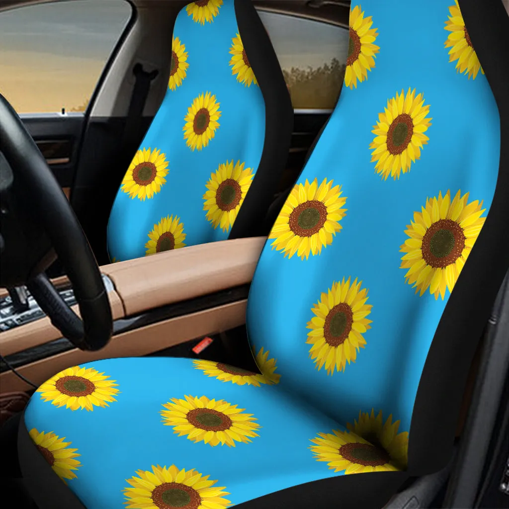 Blue Cute Sunflower Pattern Print Universal Fit Car Seat Covers