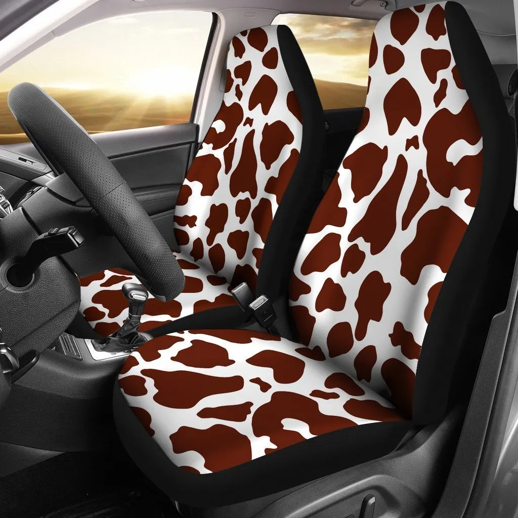Chocolate Brown And White Cow Print Universal Fit Car Seat Covers