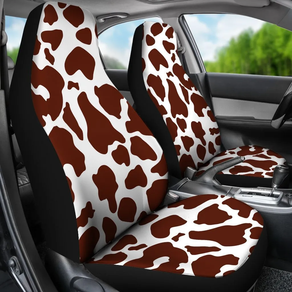 Chocolate Brown And White Cow Print Universal Fit Car Seat Covers