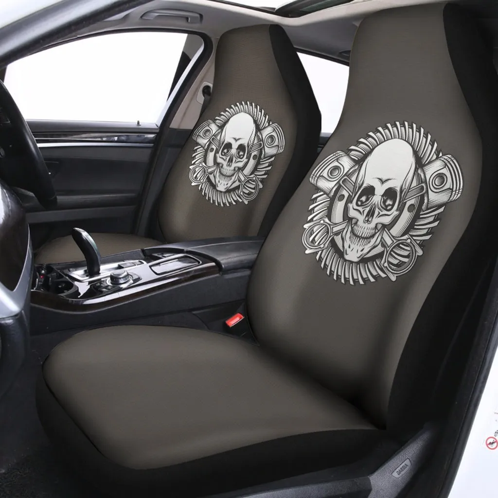 Cross Piston Mechanic Skull Print Universal Fit Car Seat Covers
