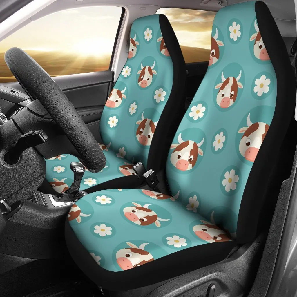Cute Cow And Daisy Flower Pattern Print Universal Fit Car Seat Covers