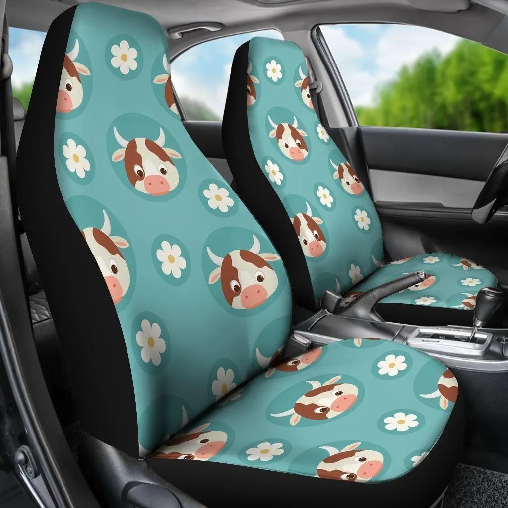 Cute Cow And Daisy Flower Pattern Print Universal Fit Car Seat Covers