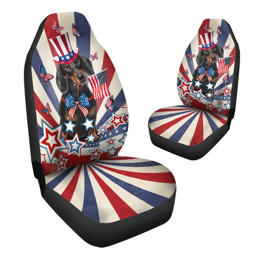 Dachshund Inside American Flag Car Seat Covers