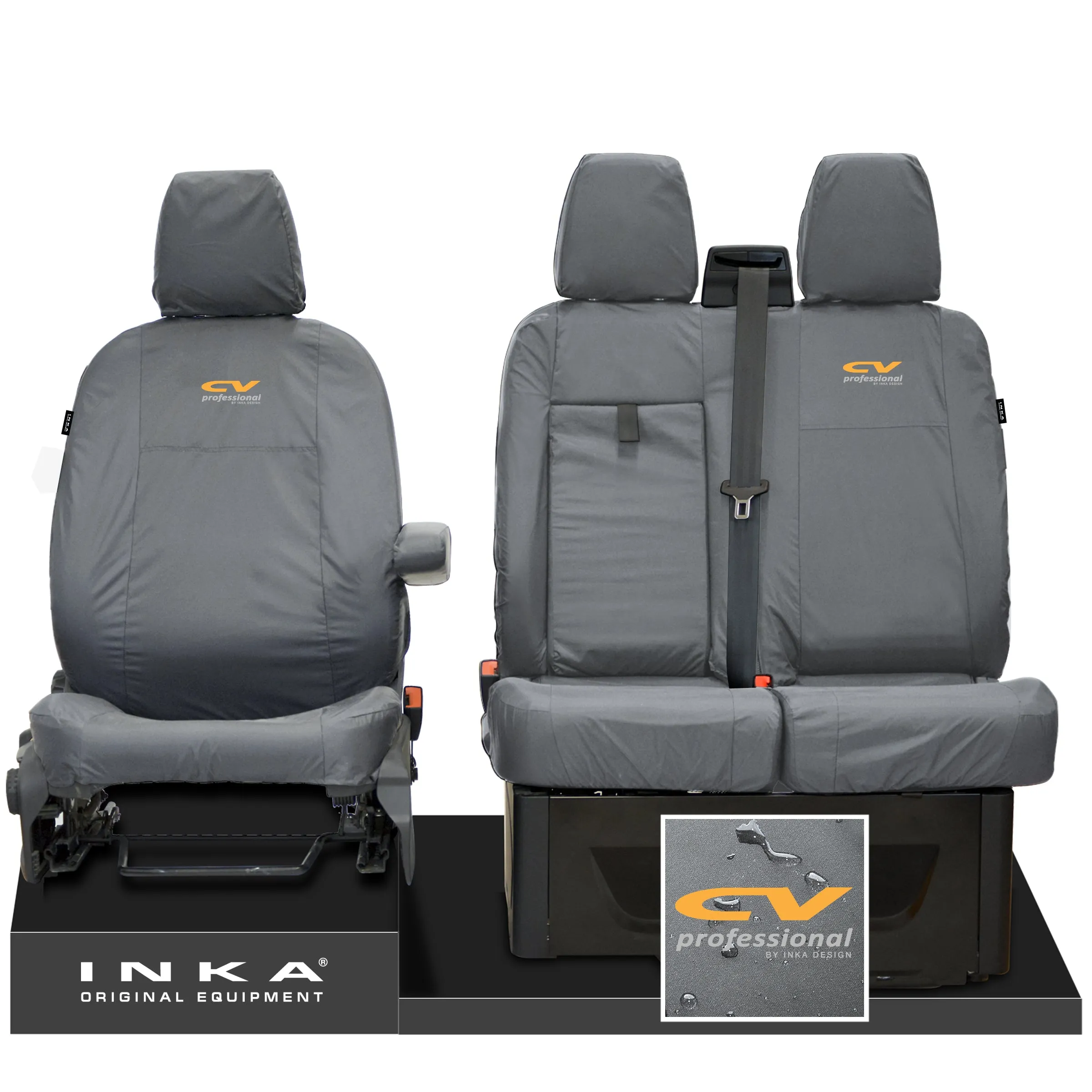 Ford Transit MK8/MK9  MY14 to Present INKA Front Set 1 2 Tailored Waterproof Seat Covers Grey Fits All Derivatives Incl Jumbo