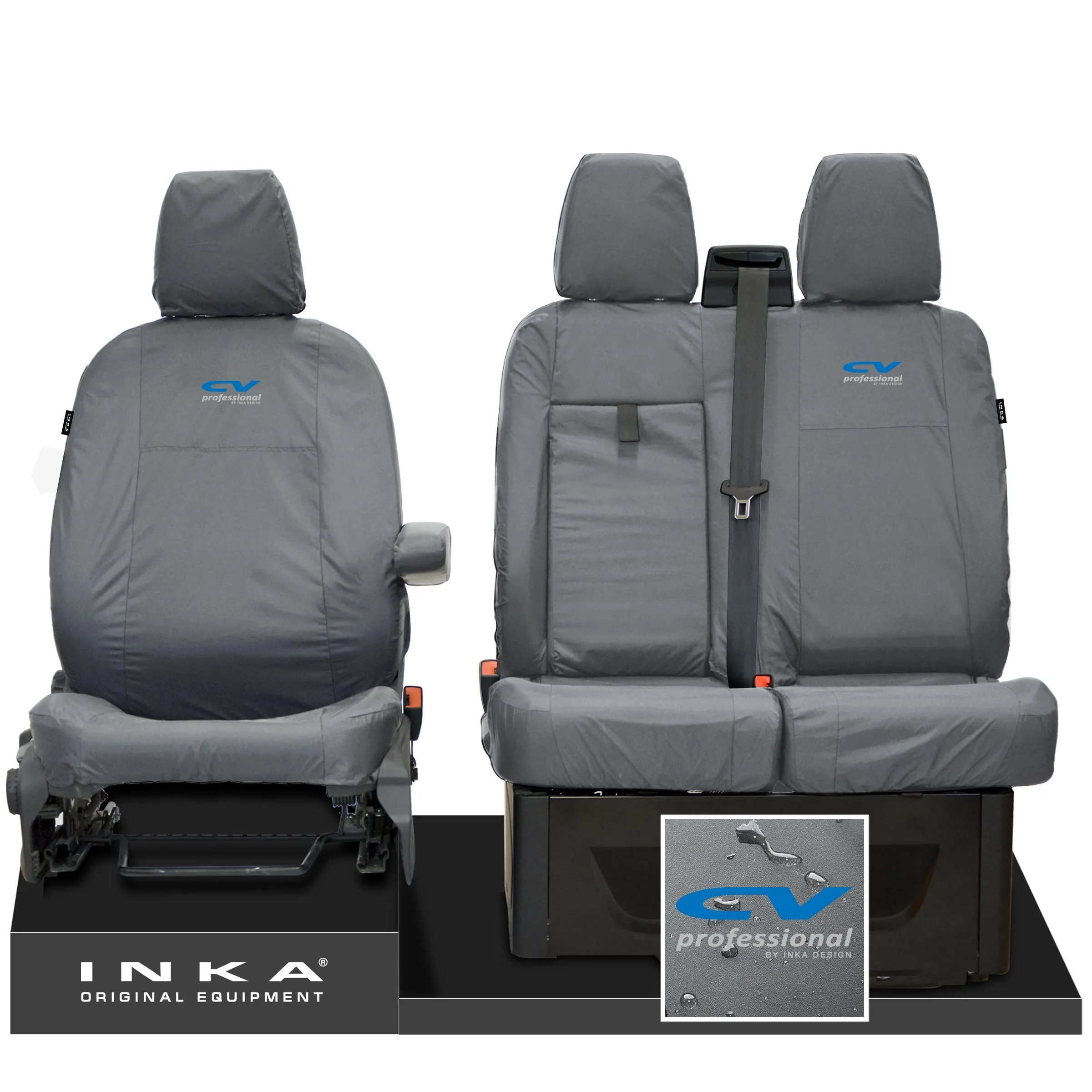 Ford Transit MK8/MK9  MY14 to Present INKA Front Set 1 2 Tailored Waterproof Seat Covers Grey Fits All Derivatives Incl Jumbo