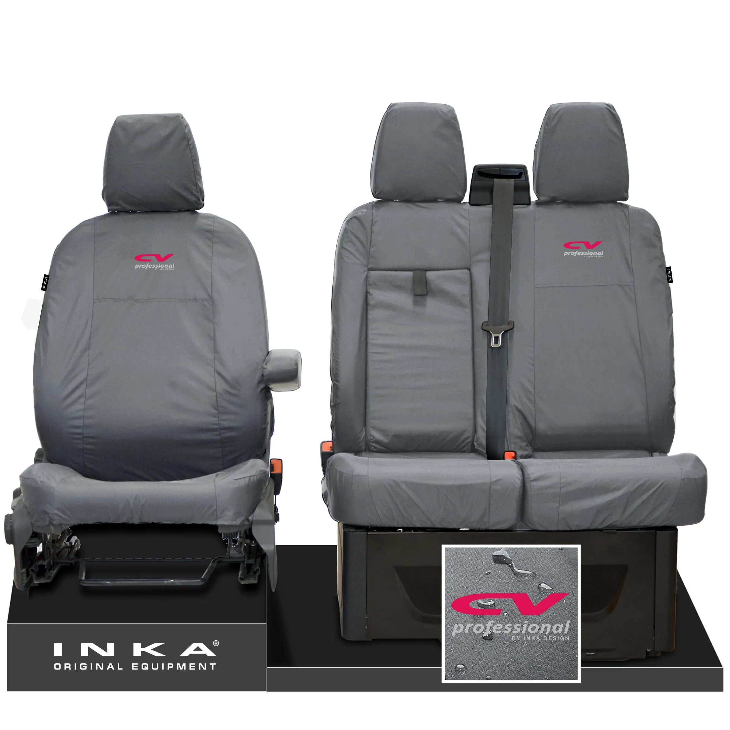 Ford Transit MK8/MK9  MY14 to Present INKA Front Set 1 2 Tailored Waterproof Seat Covers Grey Fits All Derivatives Incl Jumbo