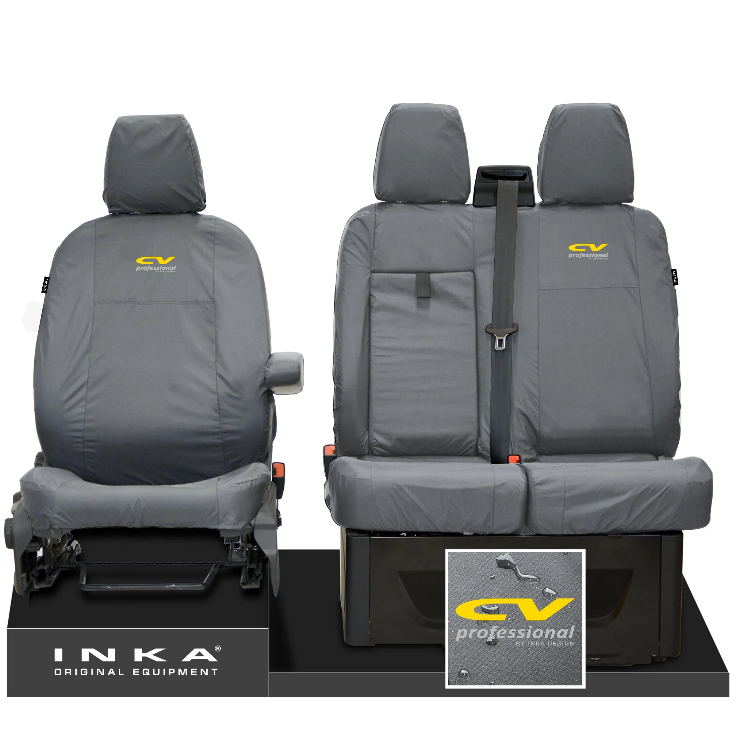 Ford Transit MK8/MK9  MY14 to Present INKA Front Set 1 2 Tailored Waterproof Seat Covers Grey Fits All Derivatives Incl Jumbo