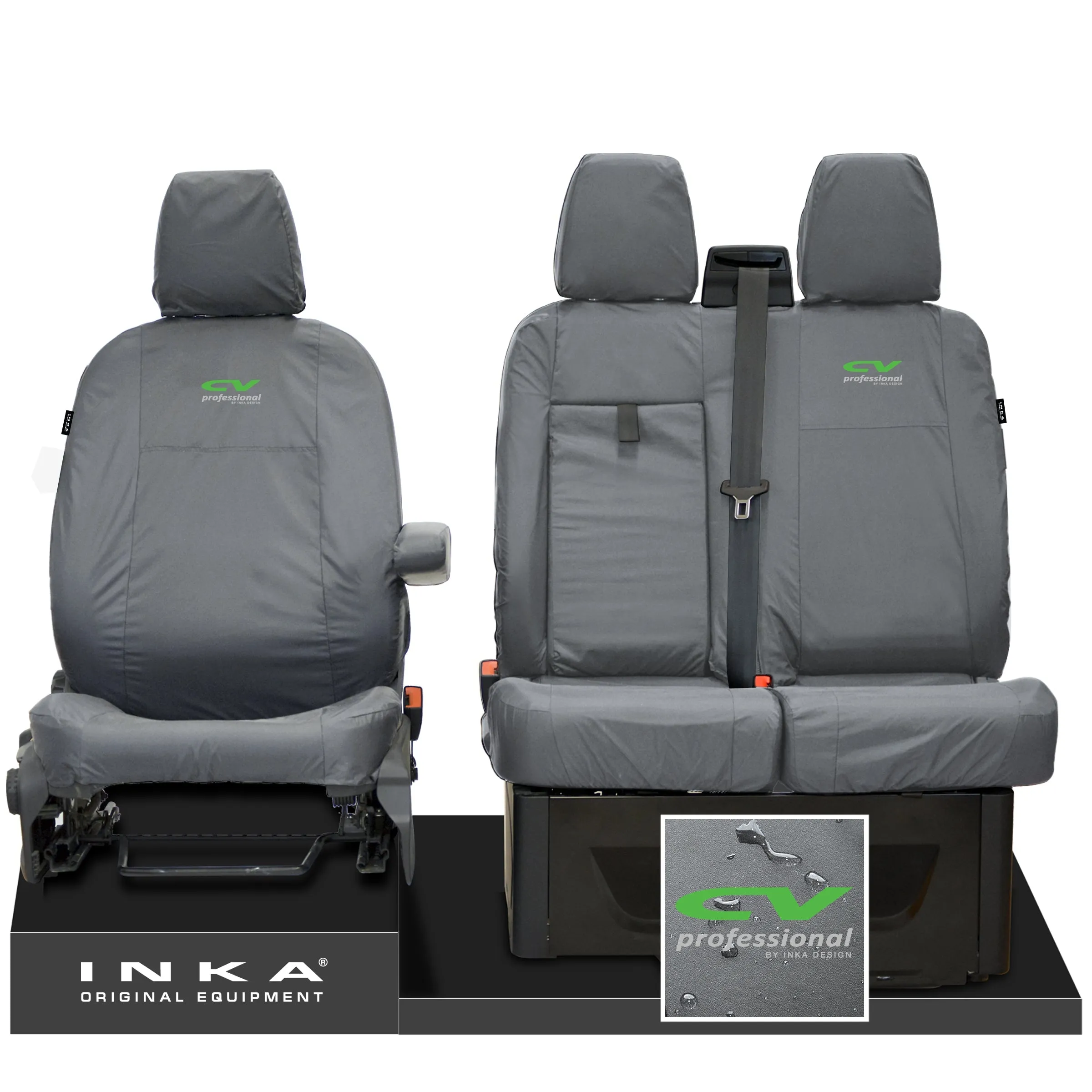 Ford Transit MK8/MK9  MY14 to Present INKA Front Set 1 2 Tailored Waterproof Seat Covers Grey Fits All Derivatives Incl Jumbo