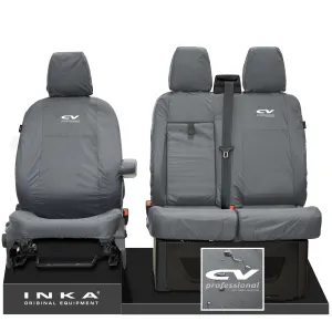 Ford Transit MK8/MK9  MY14 to Present INKA Front Set 1 2 Tailored Waterproof Seat Covers Grey Fits All Derivatives Incl Jumbo