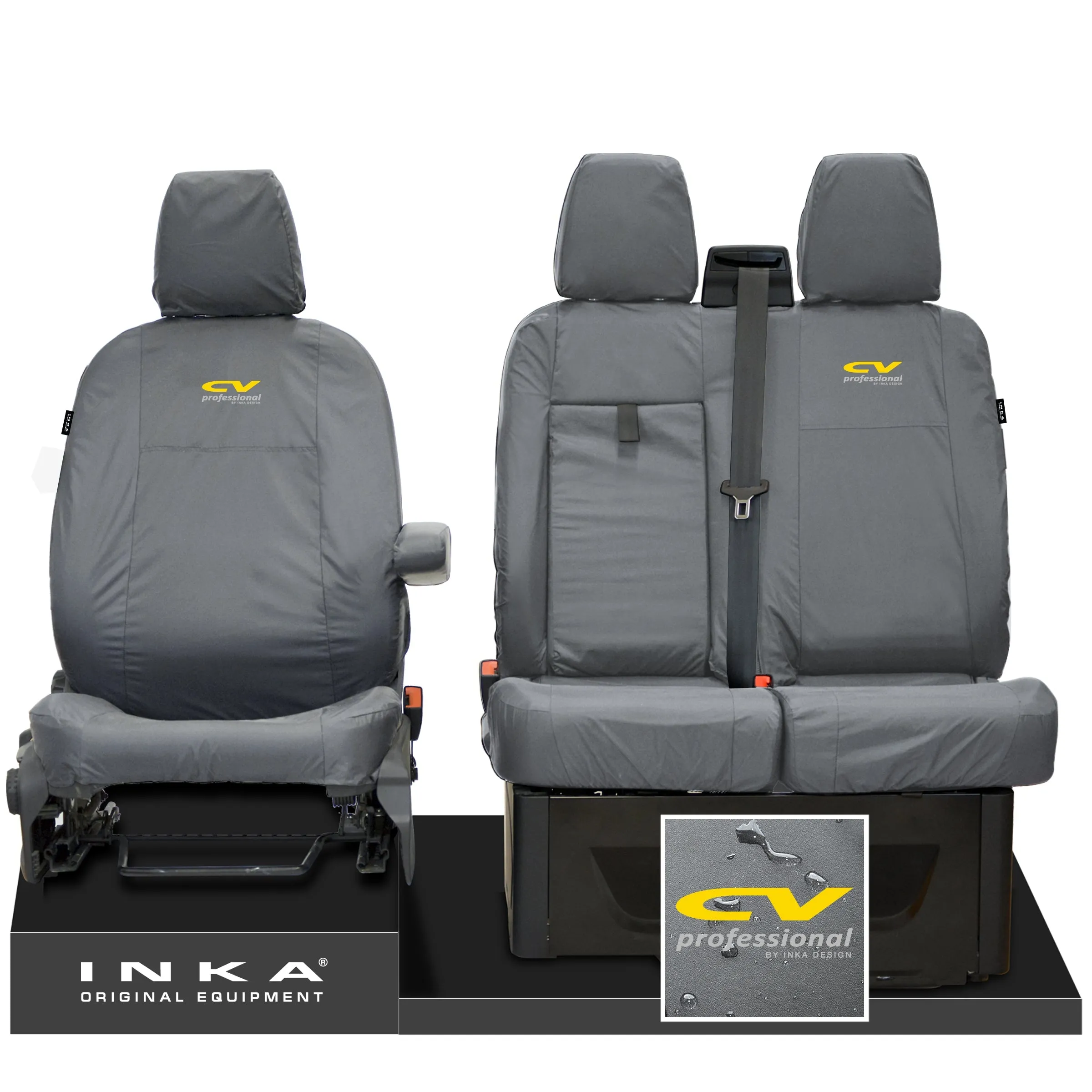 Ford Transit MK8/MK9  MY14 to Present INKA Front Set 1 2 Tailored Waterproof Seat Covers Grey Fits All Derivatives Incl Jumbo