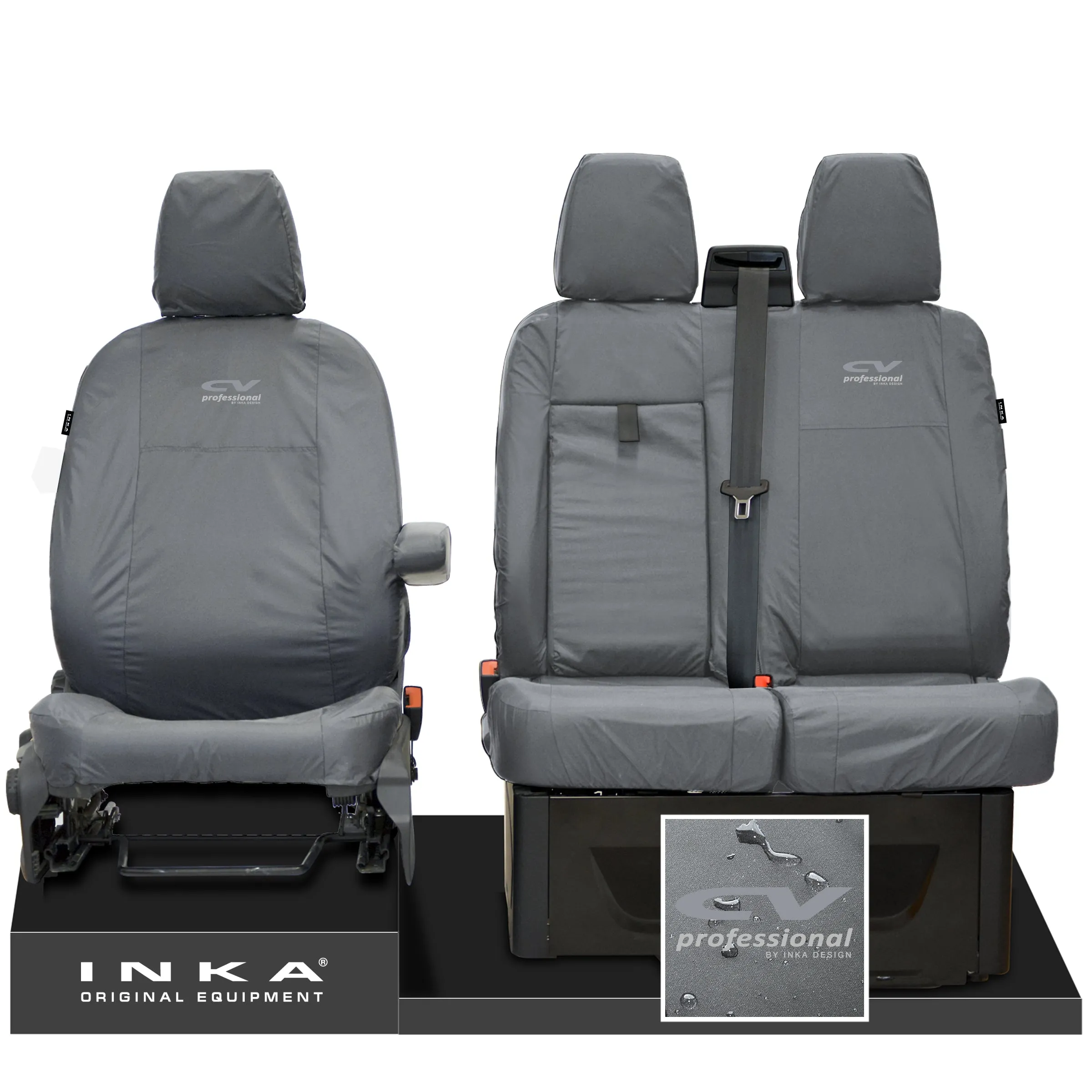 Ford Transit MK8/MK9  MY14 to Present INKA Front Set 1 2 Tailored Waterproof Seat Covers Grey Fits All Derivatives Incl Jumbo