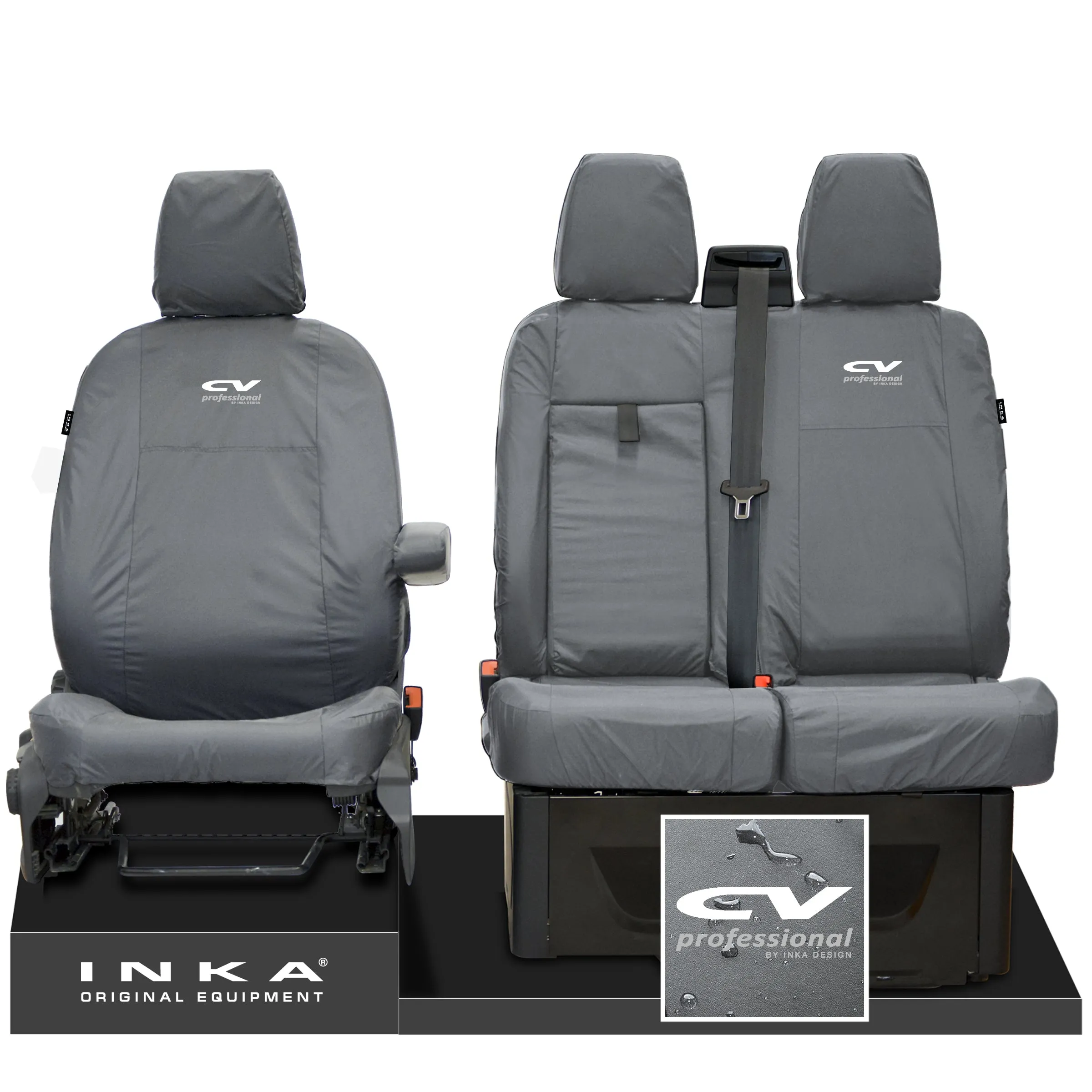 Ford Transit MK8/MK9  MY14 to Present INKA Front Set 1 2 Tailored Waterproof Seat Covers Grey Fits All Derivatives Incl Jumbo
