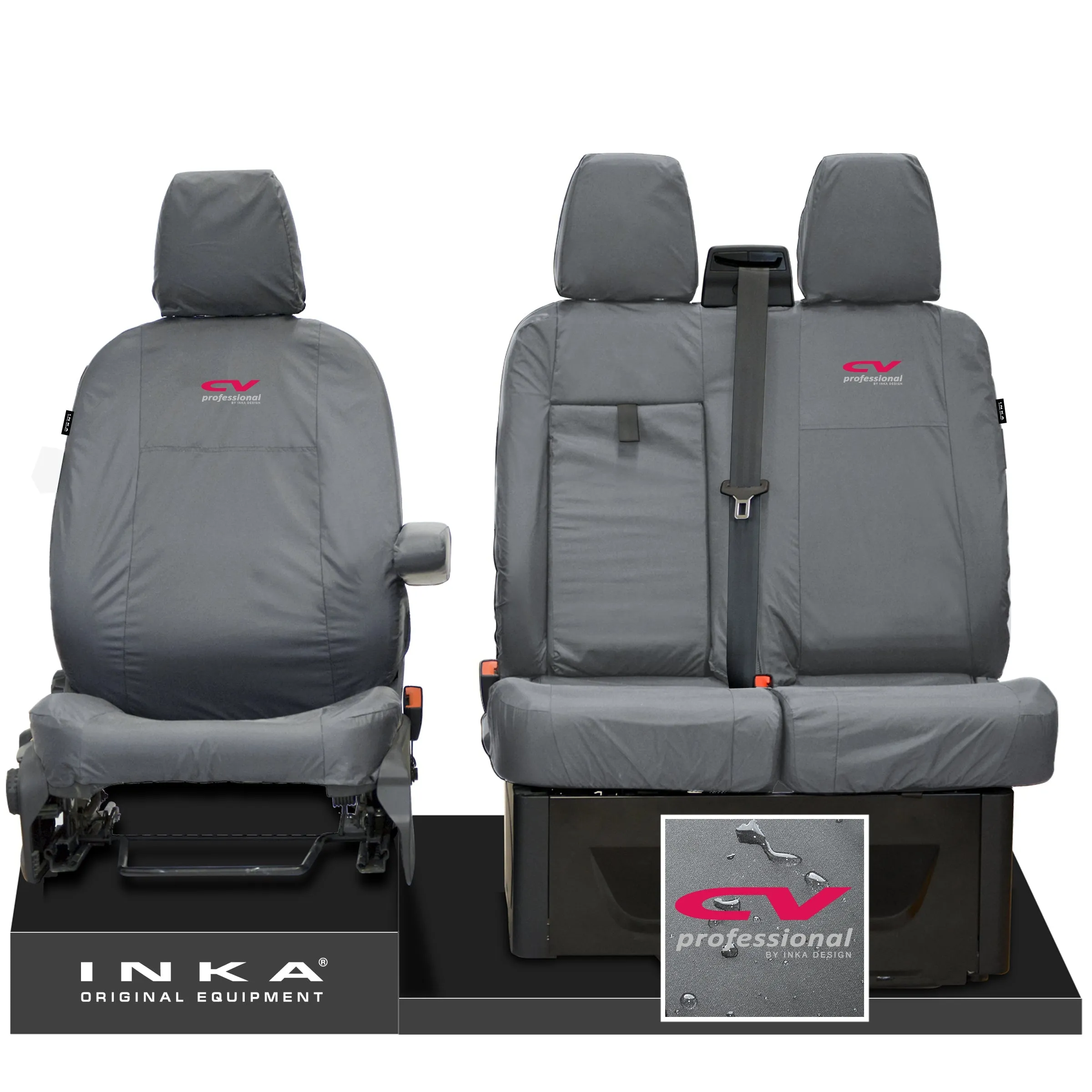 Ford Transit MK8/MK9  MY14 to Present INKA Front Set 1 2 Tailored Waterproof Seat Covers Grey Fits All Derivatives Incl Jumbo
