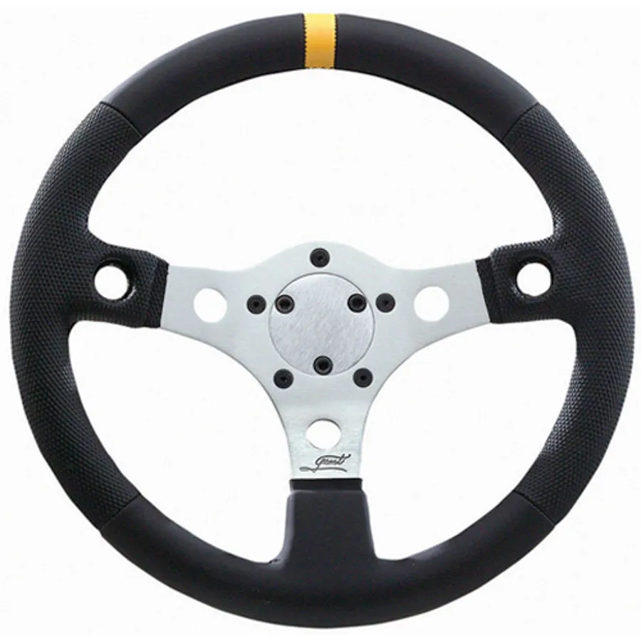 Grant Performance GT Steering Wheel - 13 in Diameter - 3-Spoke - Black Vinyl Grip - Yellow Stripe - Silver Anodized