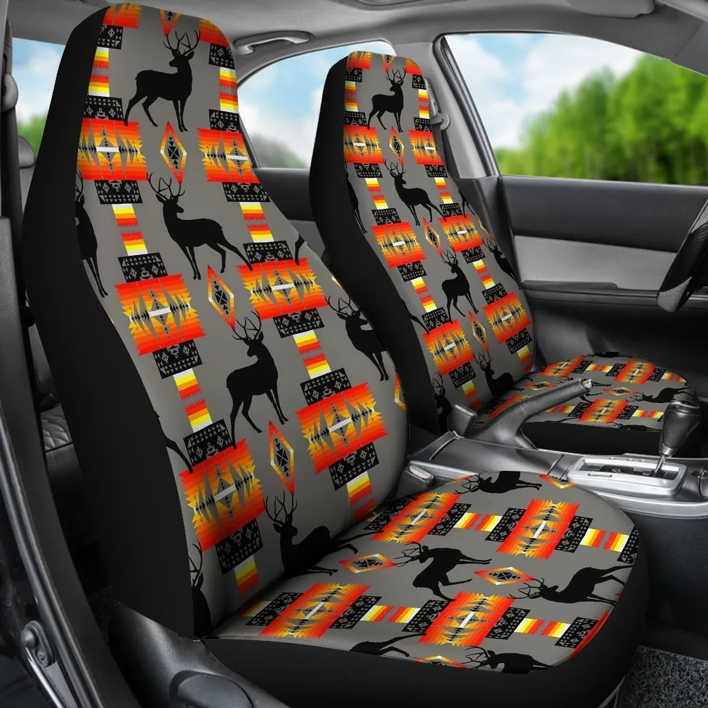 Grey And Orange Native Deer Universal Fit Car Seat Covers
