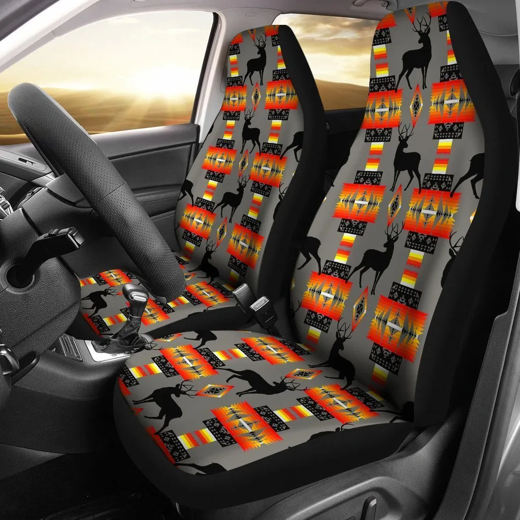 Grey And Orange Native Deer Universal Fit Car Seat Covers