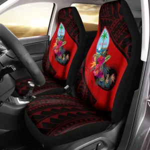 Guam Cae Seat Covers Polynesian Hook And Hibiscus (Red)