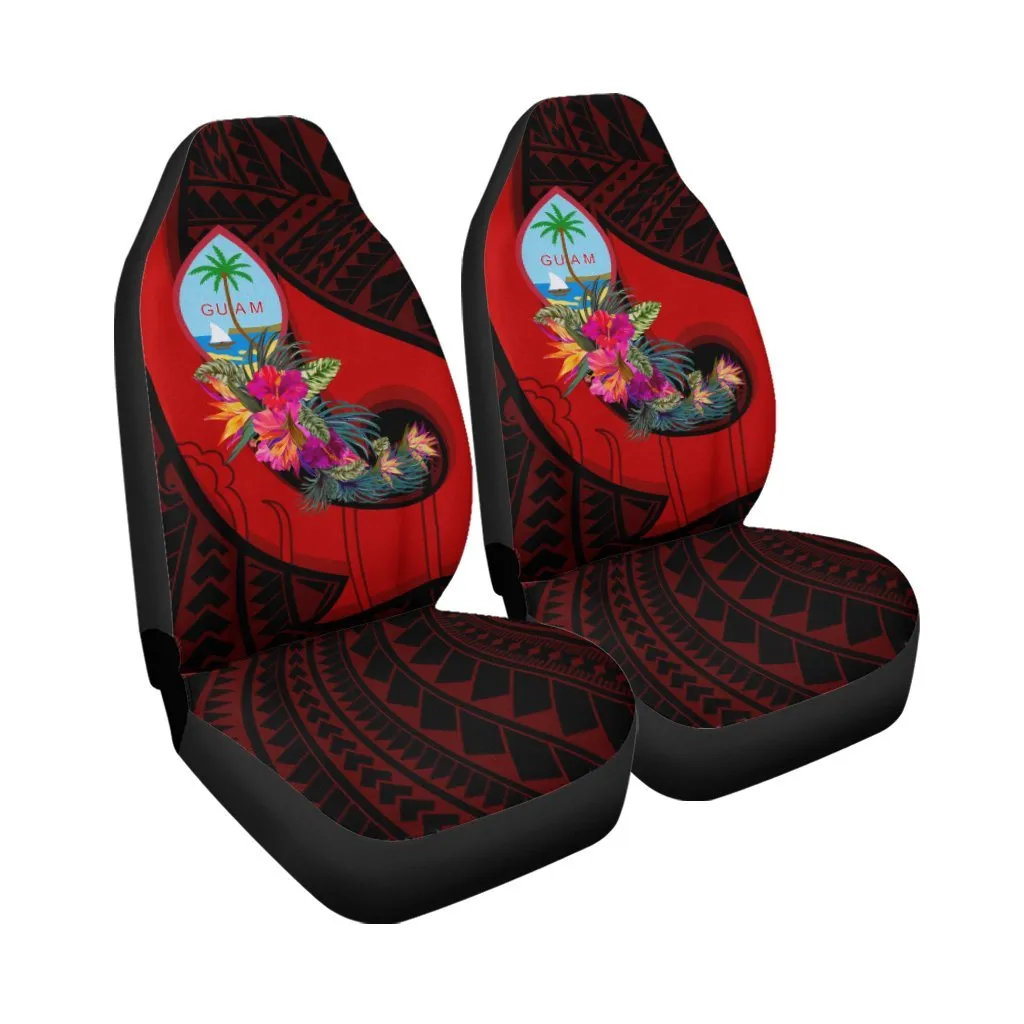 Guam Cae Seat Covers Polynesian Hook And Hibiscus (Red)