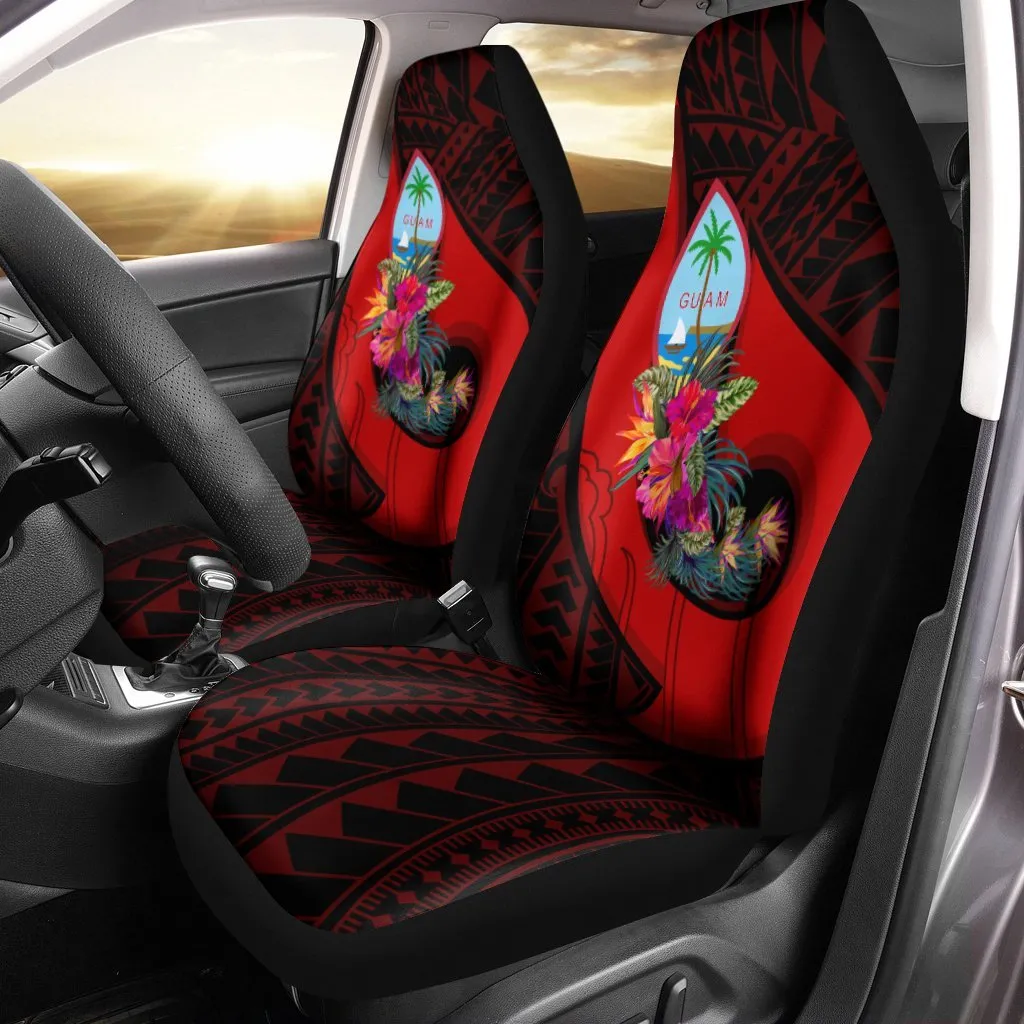 Guam Cae Seat Covers Polynesian Hook And Hibiscus (Red)