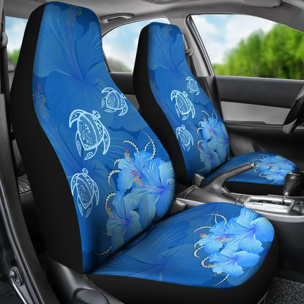 Hawaii Blue Hibiscus Turtle Polynesian Car Set Cover