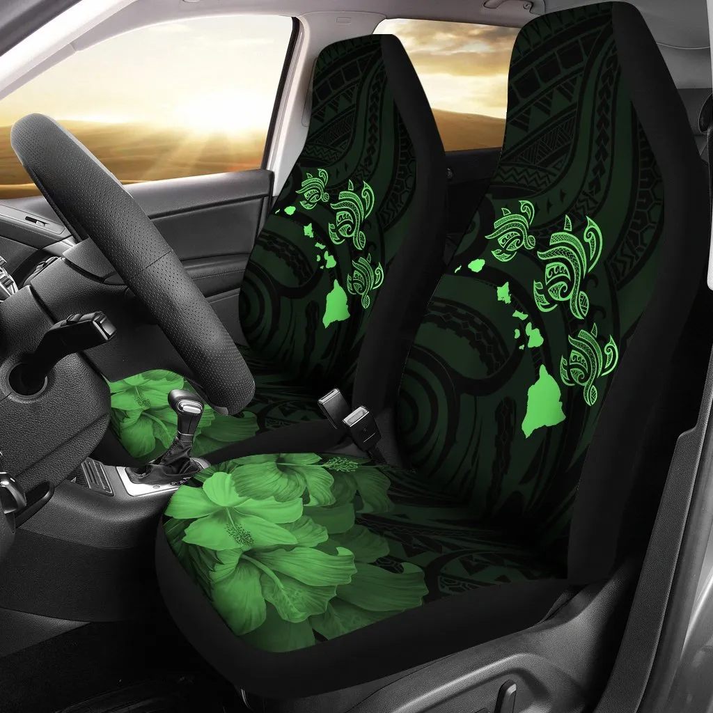 Hawaii Hibiscus Map Polynesian Ancient Green Turtle Car Set Covers