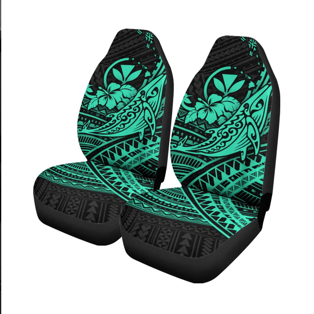 Hawaii Humpback Whale With Hibiscus Tribal Turquoise Car Seat Covers