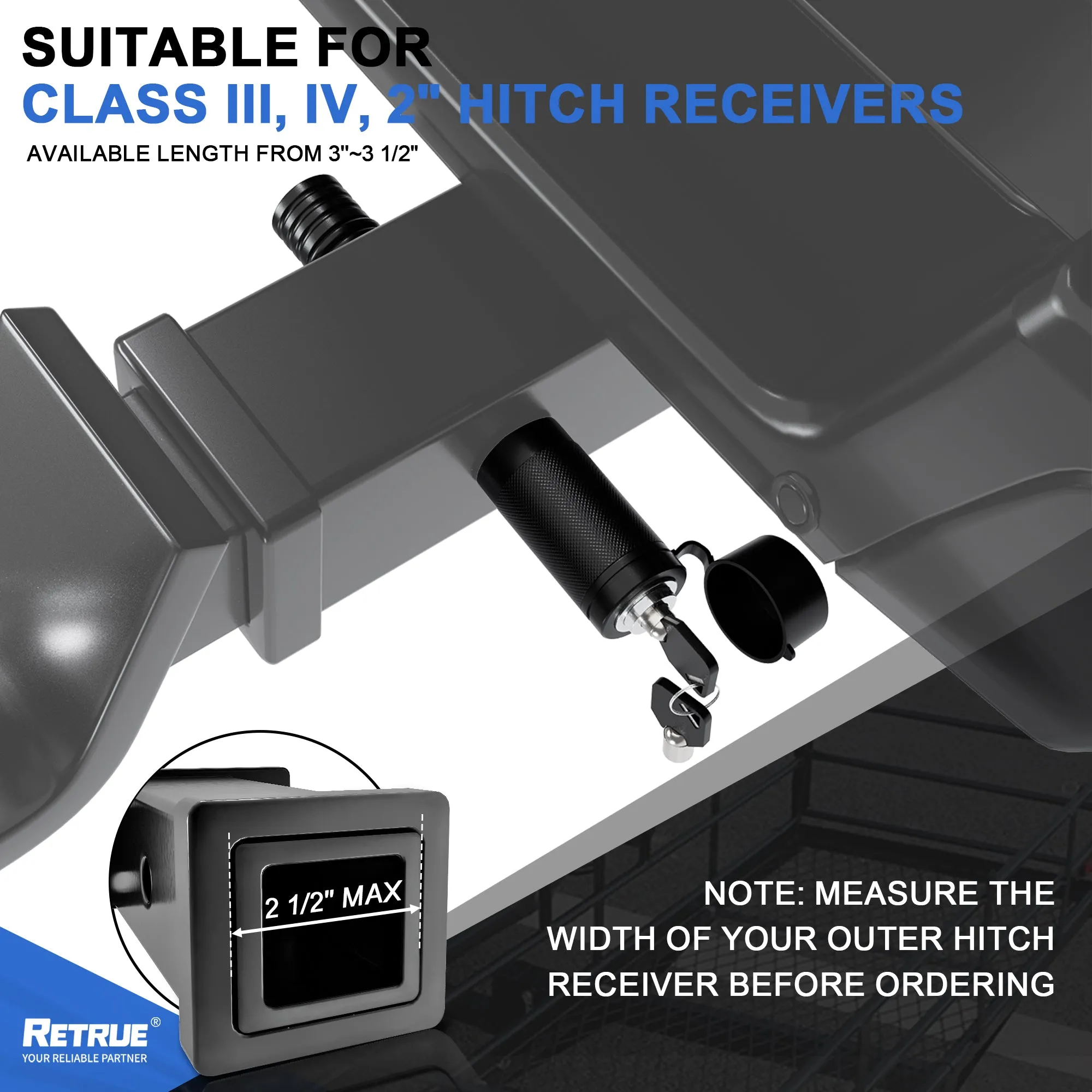 Hitch Receiver Pin Lock 5/8" Dia Locking Hitch Pin Fits 2 and 2-1/2 Inch Receiver RTL020B01