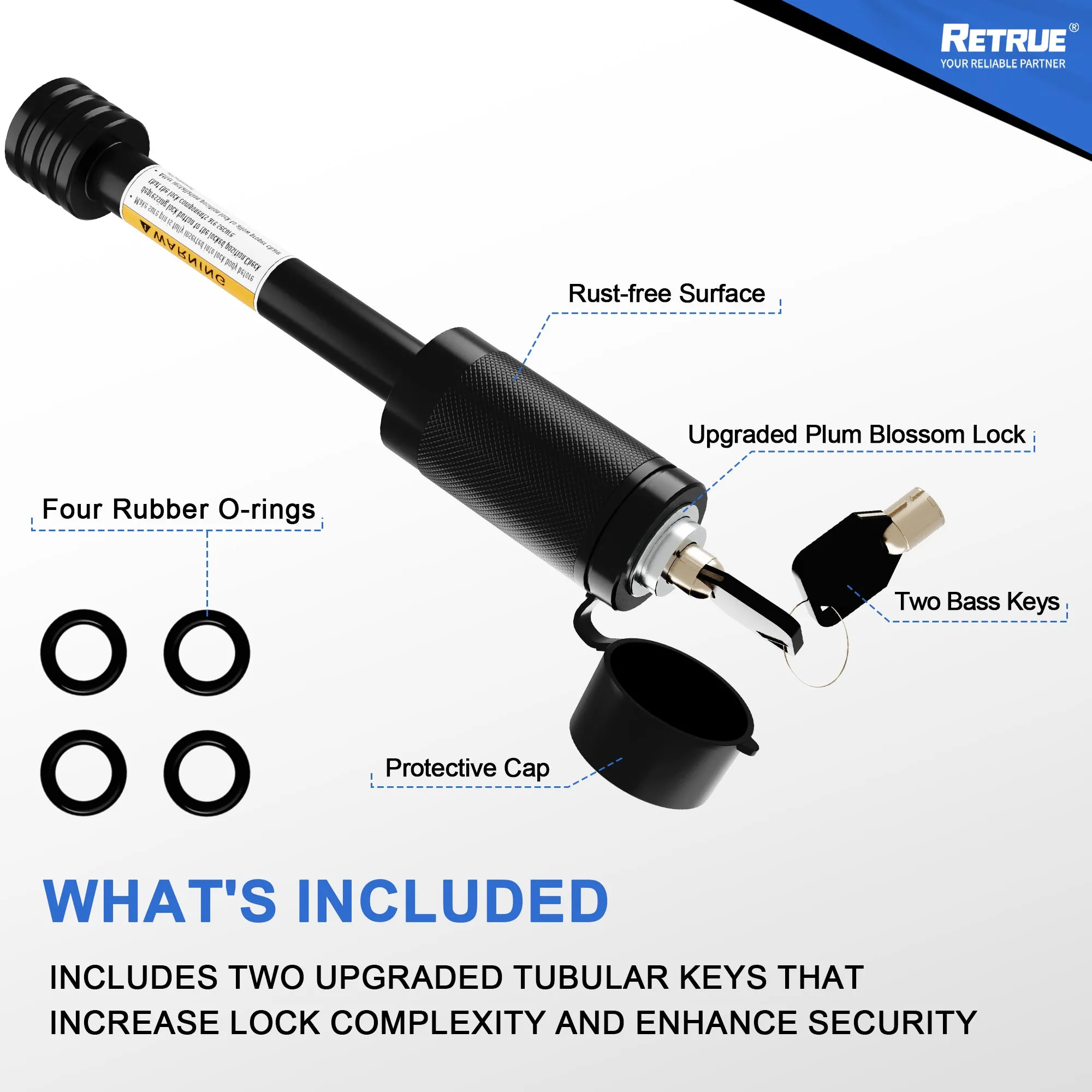 Hitch Receiver Pin Lock 5/8" Dia Locking Hitch Pin Fits 2 and 2-1/2 Inch Receiver RTL020B01