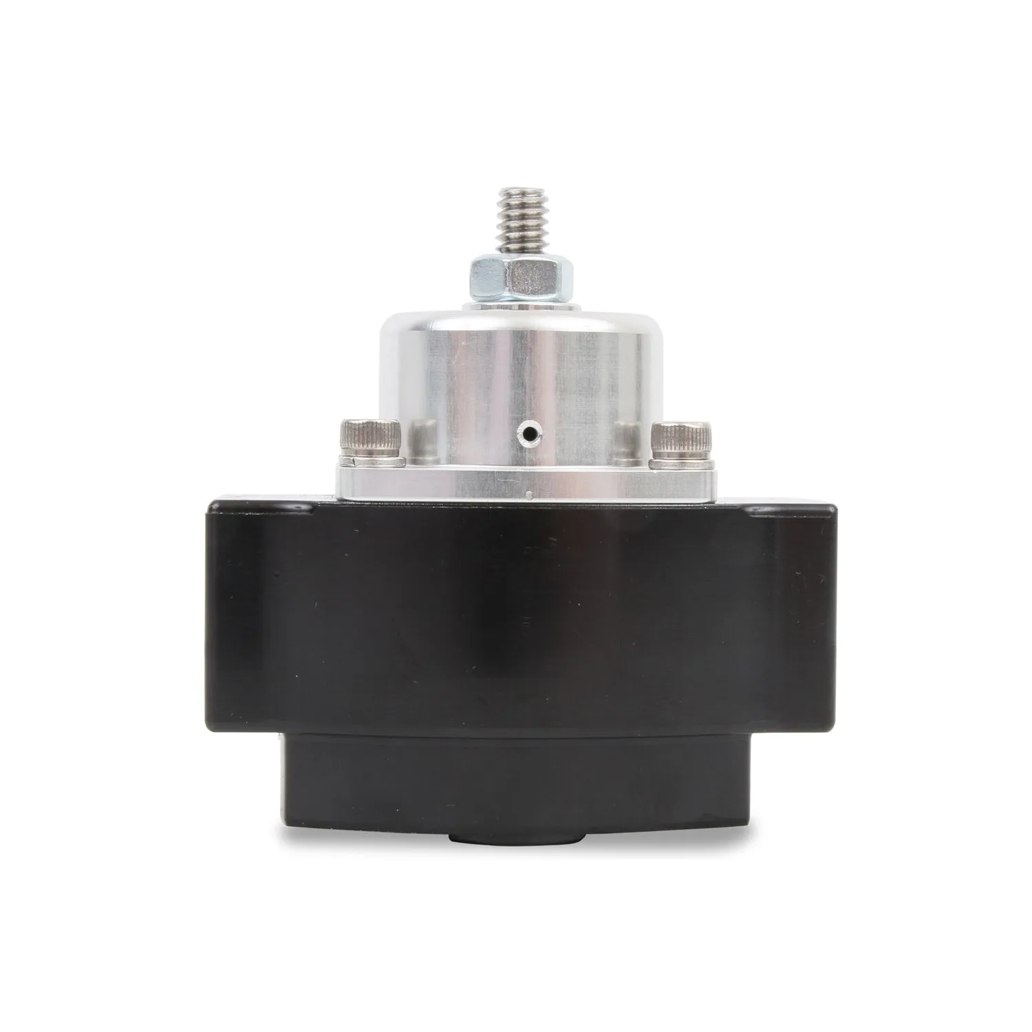 Holley HP Billet 4.5 to 9 psi In-Line Fuel Pressure Regulator - 8 AN Female O-Ring Inlet - 8 AN Female O-Ring Outlet - 6 AN Female O-Ring Return - 1/8 in NPT Port - Bypass - Black / Clear Anodized - Diesel / E85 / Gas