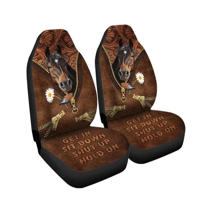 Horse Daisy Zip Car Seat Cover Leather Pattern, Get In Sit Down Carseat Cover