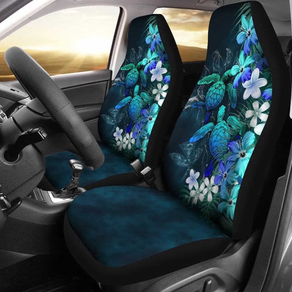 Kanaka Maoli Hawaiian Car Seat Covers Sea Turtle Tropical Hibiscus And Plumeria Blue Front Carseat Protector