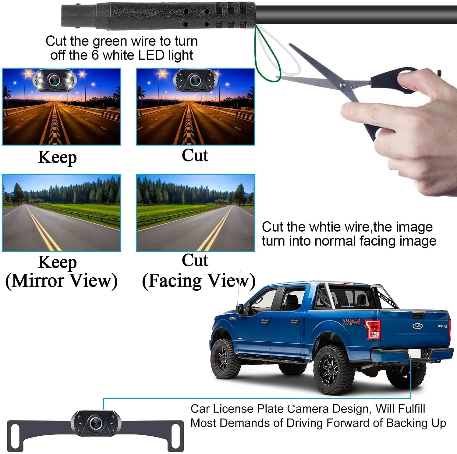 Leekooluu Backup Camera Rear View Monitor Kit HD 1080P for Car Truck Minivan Waterproof Night Vision DIY Grid Lines LK3