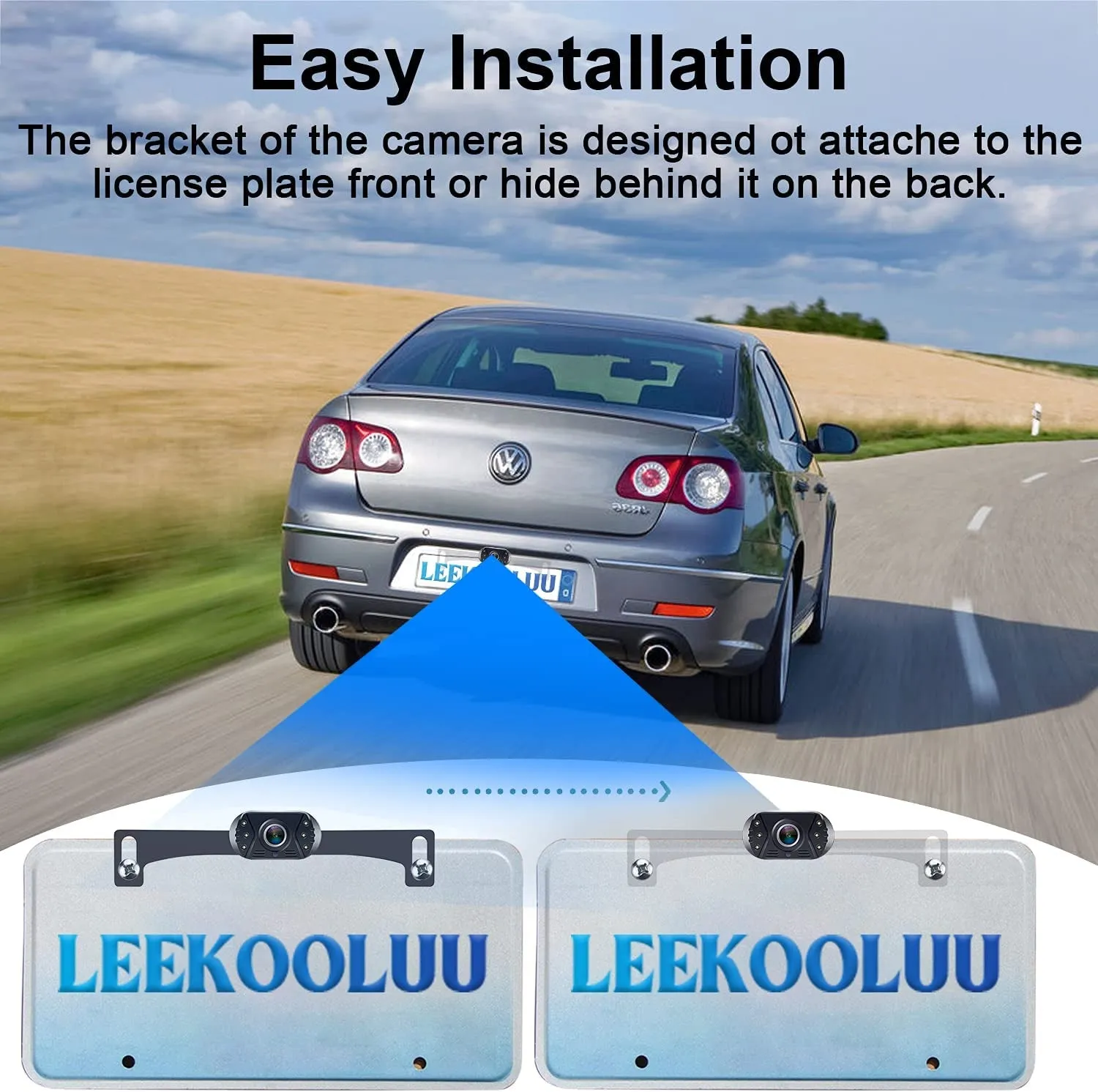 Leekooluu Backup Camera Rear View Monitor Kit HD 1080P for Car Truck Minivan Waterproof Night Vision DIY Grid Lines LK3