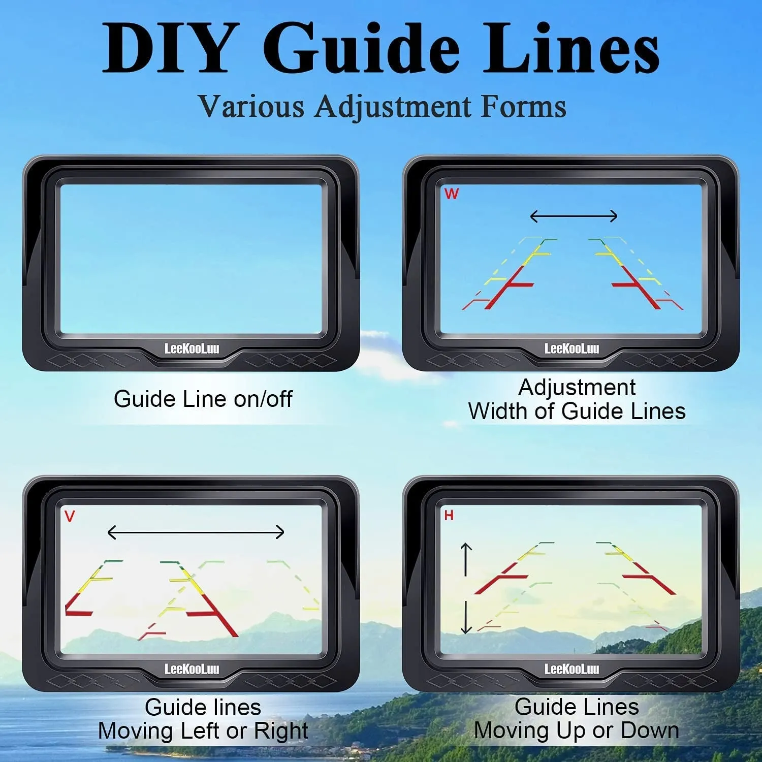 Leekooluu Backup Camera Rear View Monitor Kit HD 1080P for Car Truck Minivan Waterproof Night Vision DIY Grid Lines LK3