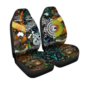 New Zealand Maori Aotearoa And Australia Aboriginal Car Seat Cover Together Paua Shell