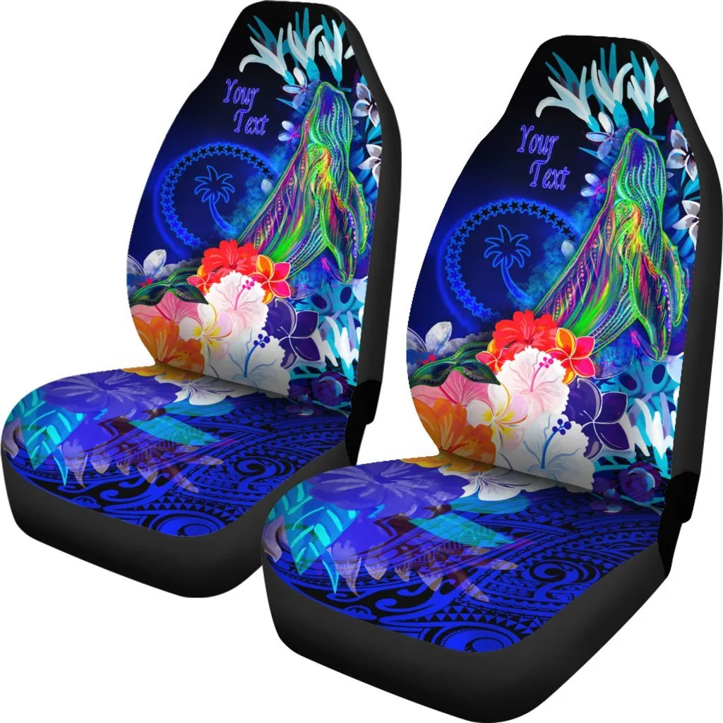 Personalised Chuuk Car Set Covers Humpback Whale with Tropical Flowers (Blue)