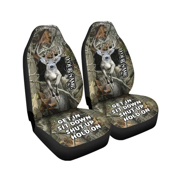 Personalized Front Car Seat Cover Deer Camo Pattern, Love Deer Car Accessories