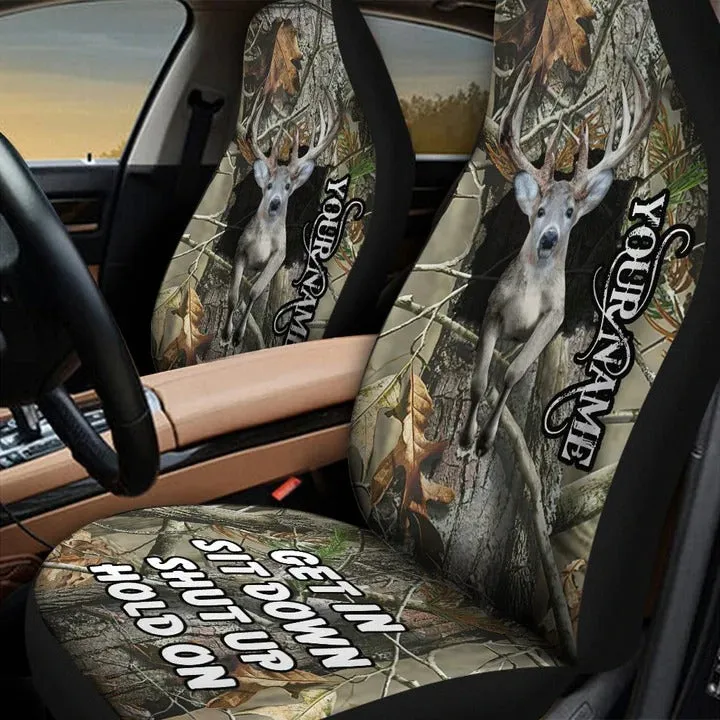 Personalized Front Car Seat Cover Deer Camo Pattern, Love Deer Car Accessories